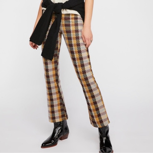 Free People Plaid Cropped Flare Pants Size 12 - Picture 1 of 16